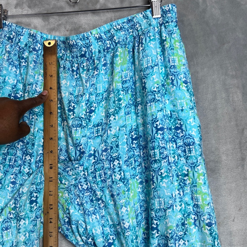 Catherines Wide Leg Pants Cropped 2X Blue Green Medallion Print Rayon Plus Size - Picture 6 of 9